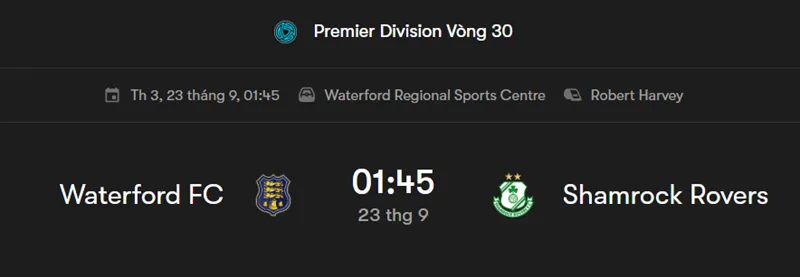 Tip tổng quan trận đấu giữa Waterford vs Shamrock Rovers uk88