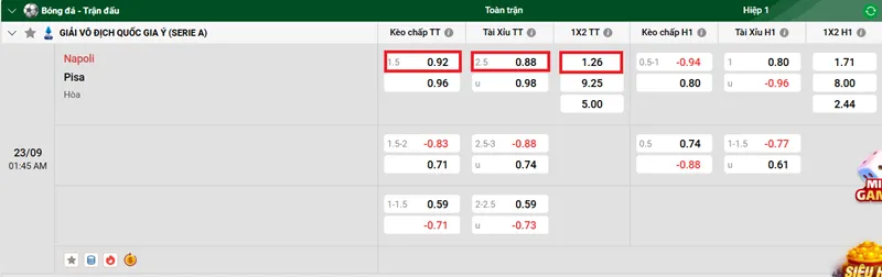 Tips bóng đá về trận đấu giữa Napoli vs Pisa uk88