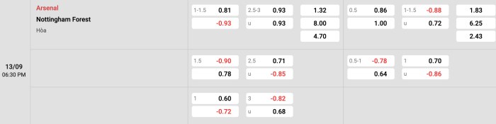 Arsenal vs Nottingham Forest