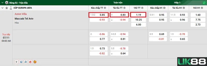 Aston Villa vs Maccabi Tel Aviv uk88 3