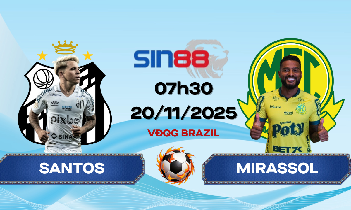 Soi kèo bóng đá Santos - Mirassol 07h30 ngày 20/11/2025 - VĐQG Brazil