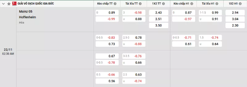 Soi kèo Mainz 05 vs Hoffenheim