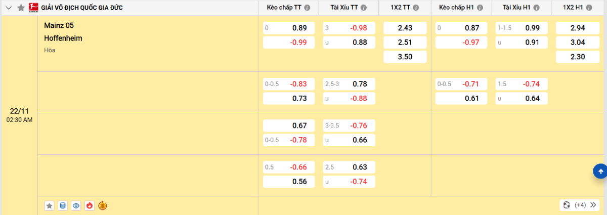 Soi kèo bóng đá Mainz vs Hoffenheim