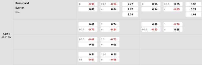 Sunderland vs Everton