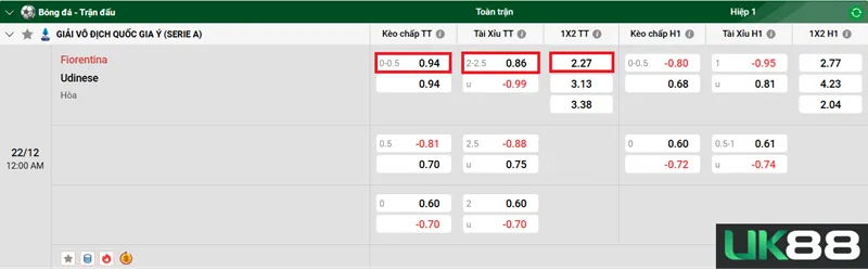 Kèo nhà cái Fiorentina vs Udinese uk88