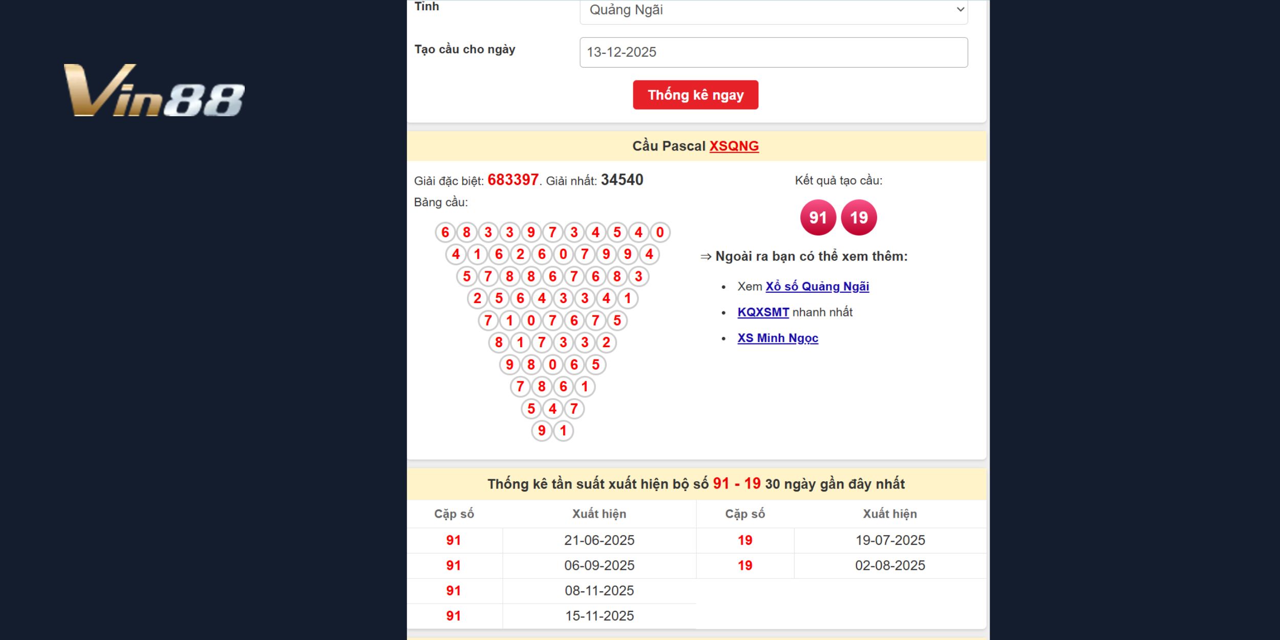 Các bộ số có khả năng về cao tại đài Quảng Ngãi 13/12/2025