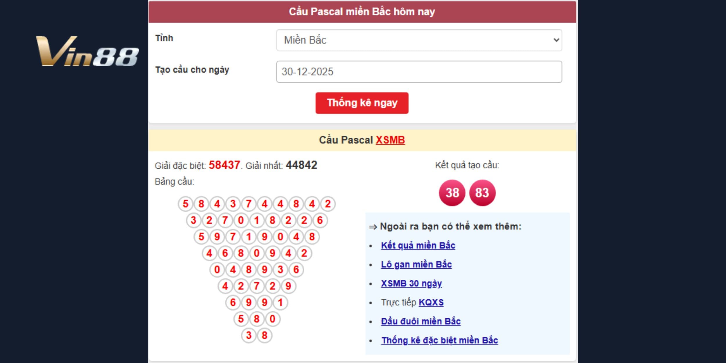 Dự đoán xổ số miền Bắc ngày 30-12 dựa trên cầu Pascal chuẩn