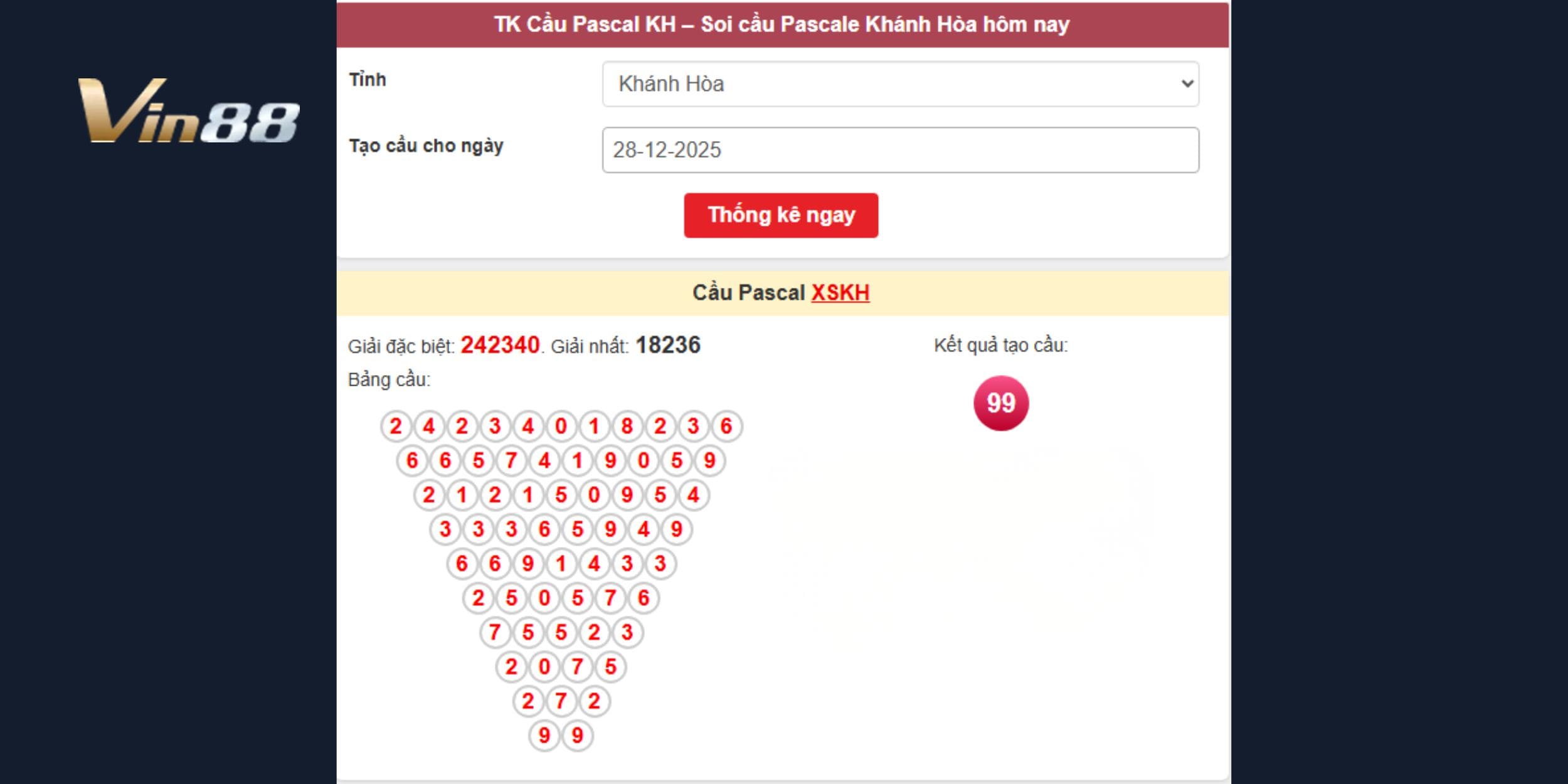 Dự đoán xổ số miền Trung theo cầu Pascal đài Khánh Hòa