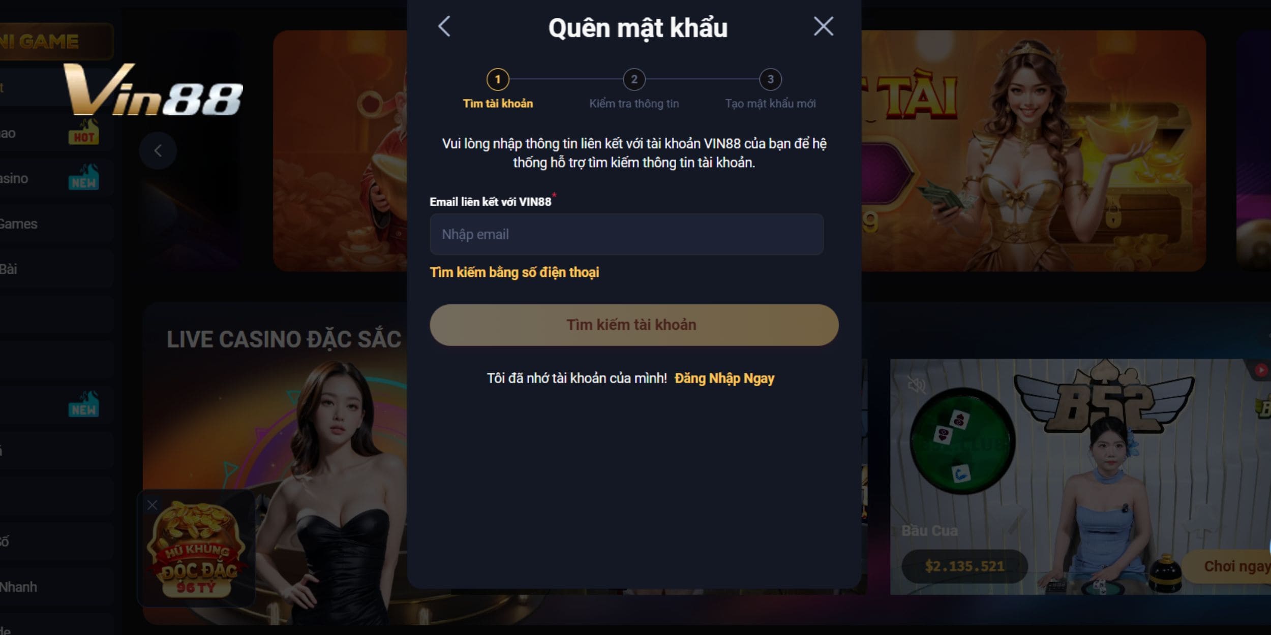 Hướng dẫn lấy lại mật khẩu qua địa chỉ email