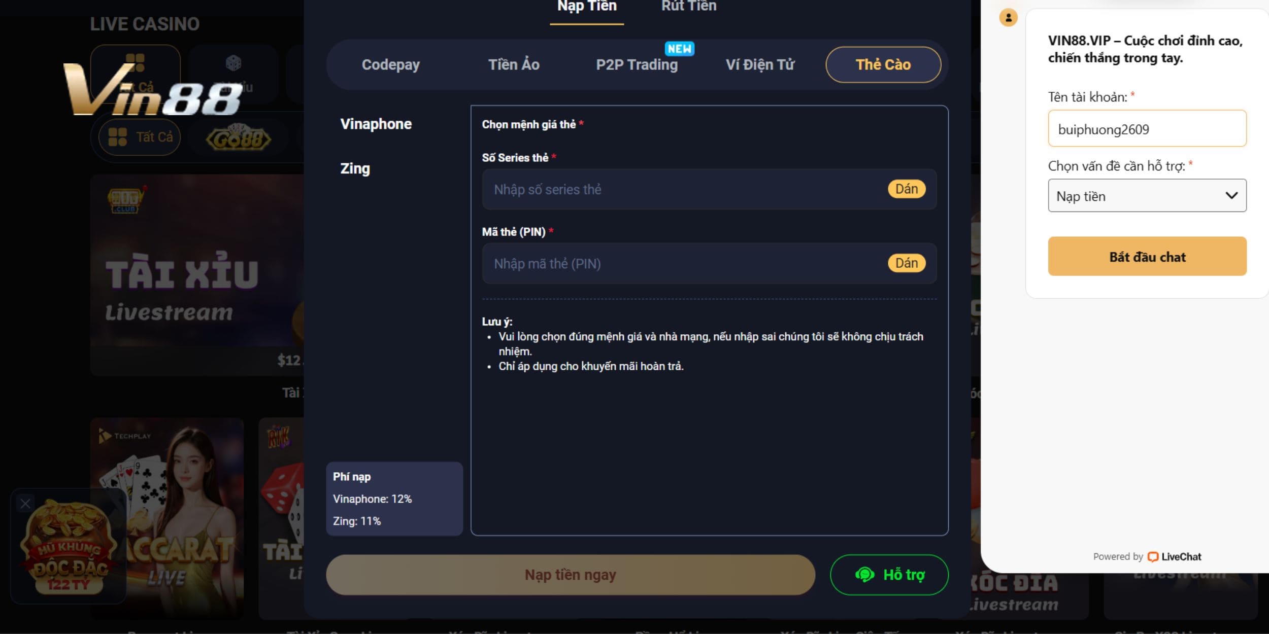 Hướng dẫn nạp tiền qua thẻ cào điện thoại