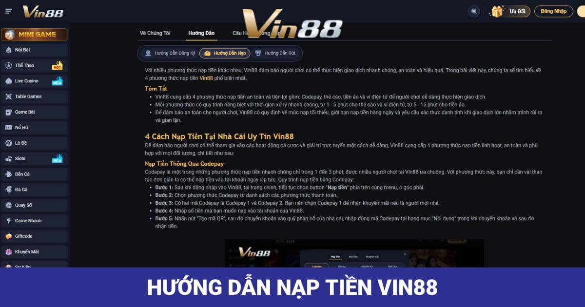 Hướng dẫn nạp tiền Vin88