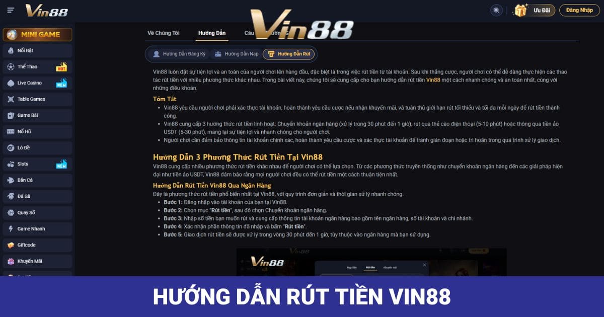 hướng dẫn rút tiền Vin88