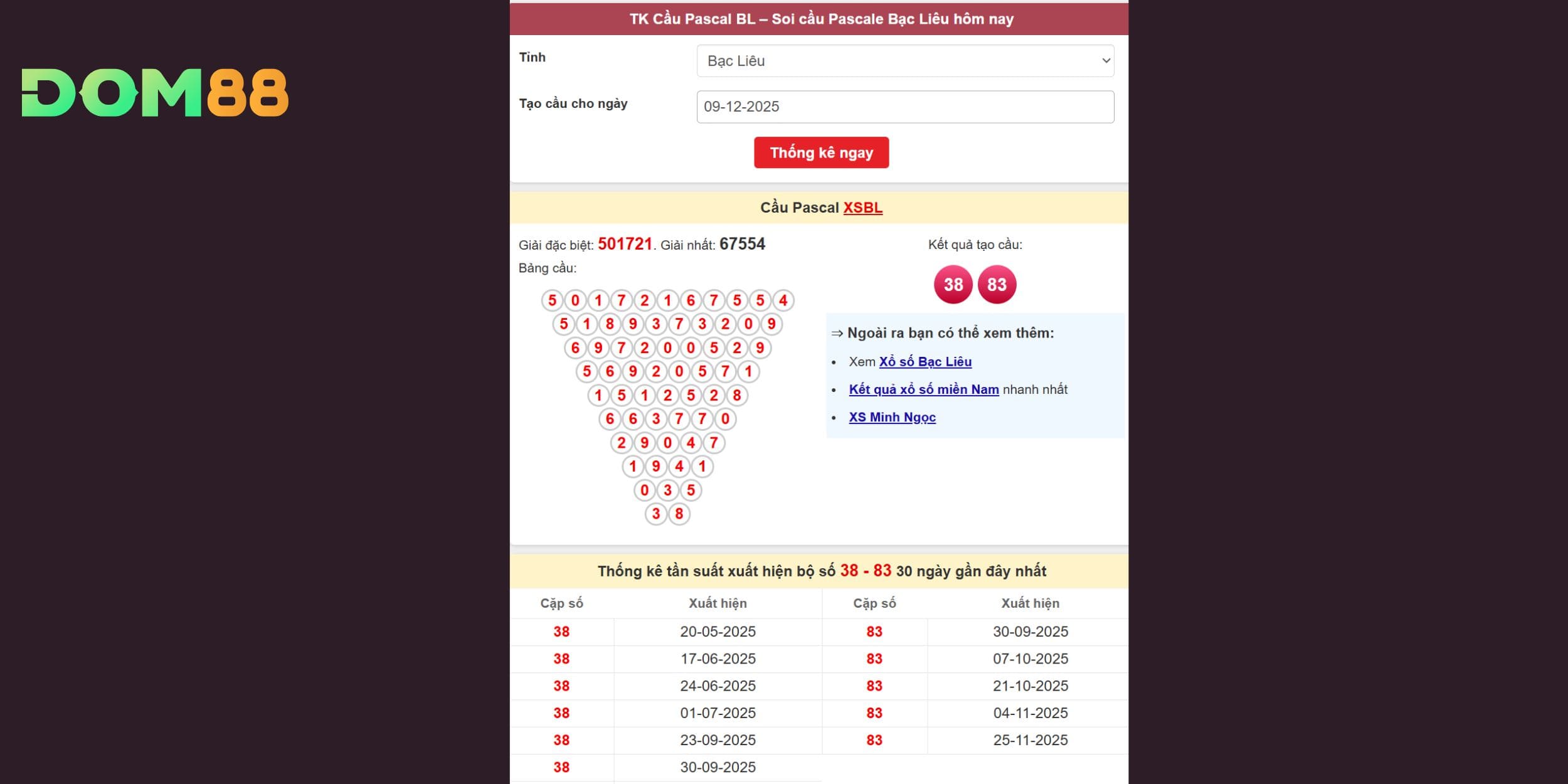 Soi cầu Pascal nhận diện dàn số hot cho đài Bạc Liêu