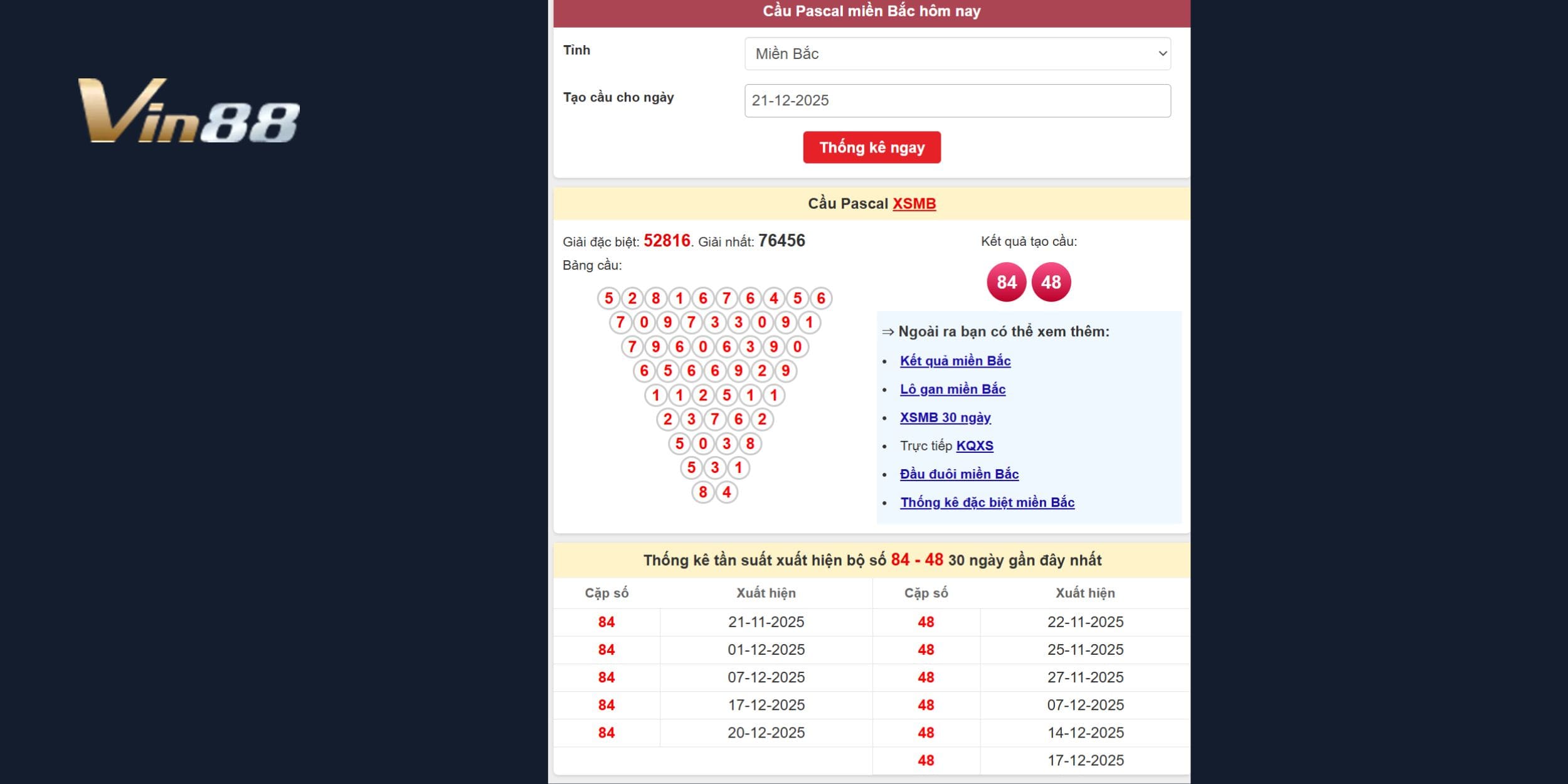 Số đẹp sáng giá lộ diên qua soi cầu Pascal ngày 21/12/2025