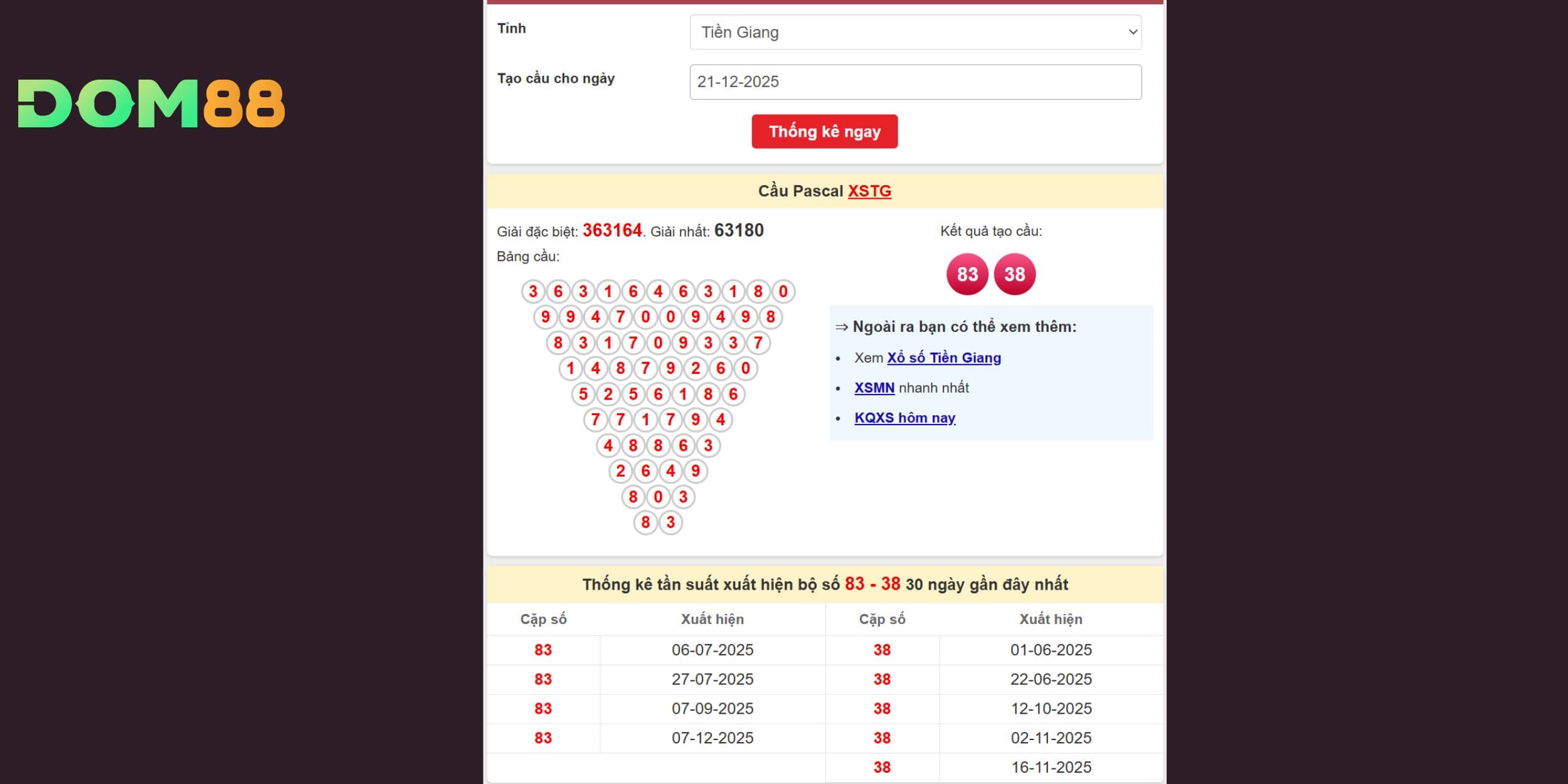 Soi cầu pascal chốt số đẹp cho đài Tiền Giang