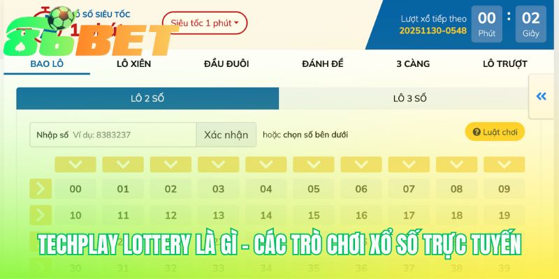 Sảnh game Techplay Lottery quay thưởng siêu tốc chỉ trong 1 phút