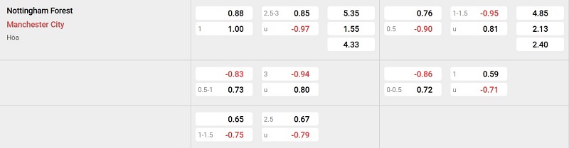 Cập nhật tỷ lệ kèo nhà cái trận đấu này