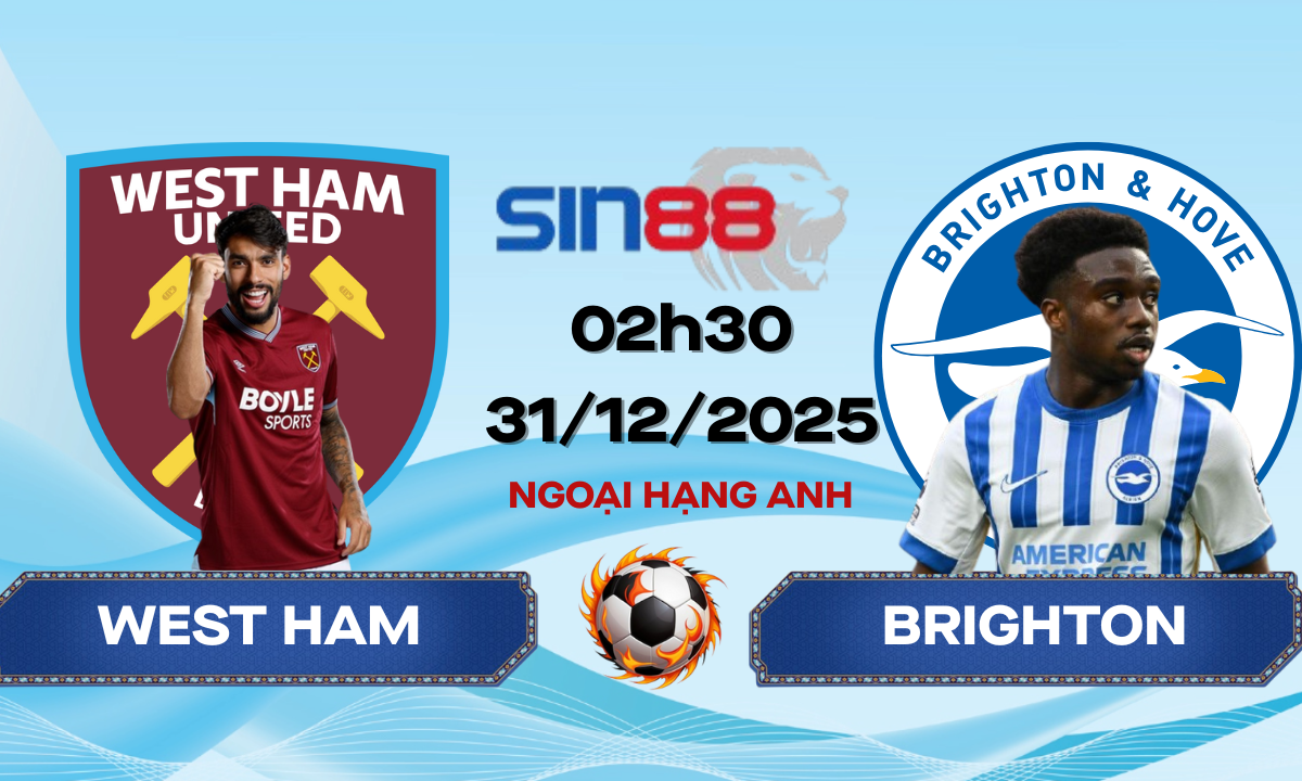Soi kèo bóng đá West Ham – Brighton 02h30 ngày 31/12/2025 – Ngoại hạng Anh