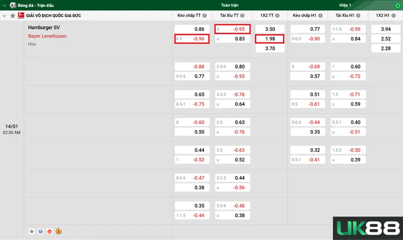 Kèo nhà cái Hamburger SV vs Bayer Leverkusen uk88