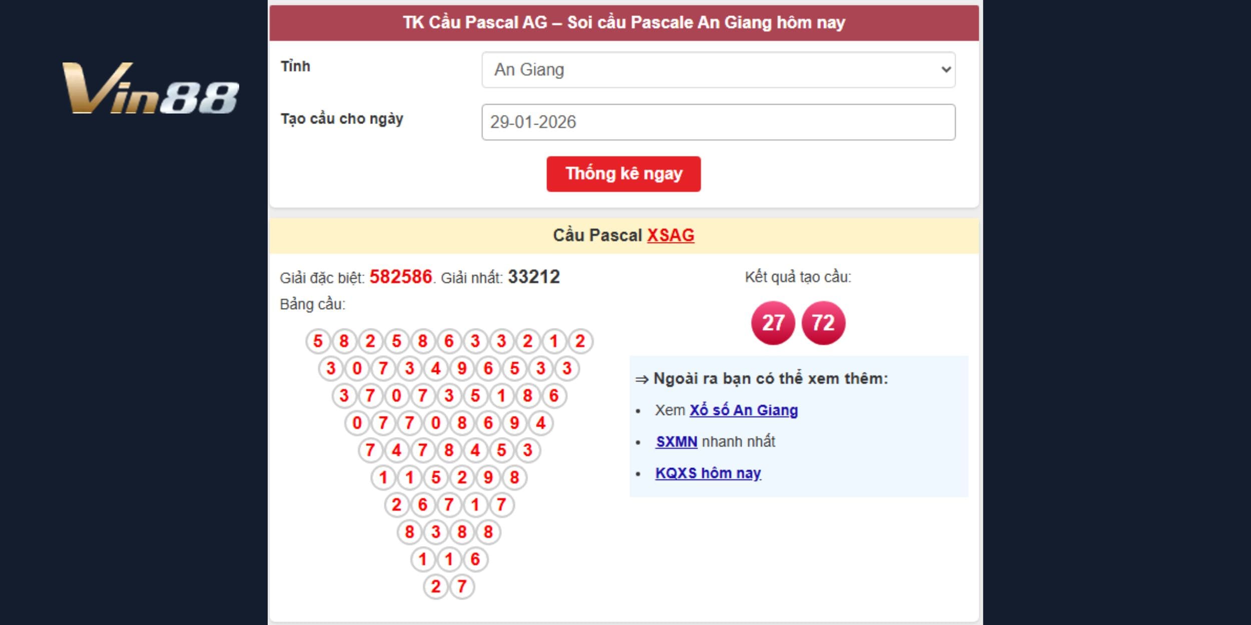 Dự đoán xổ số miền Nam dựa trên cầu Pascal An Giang