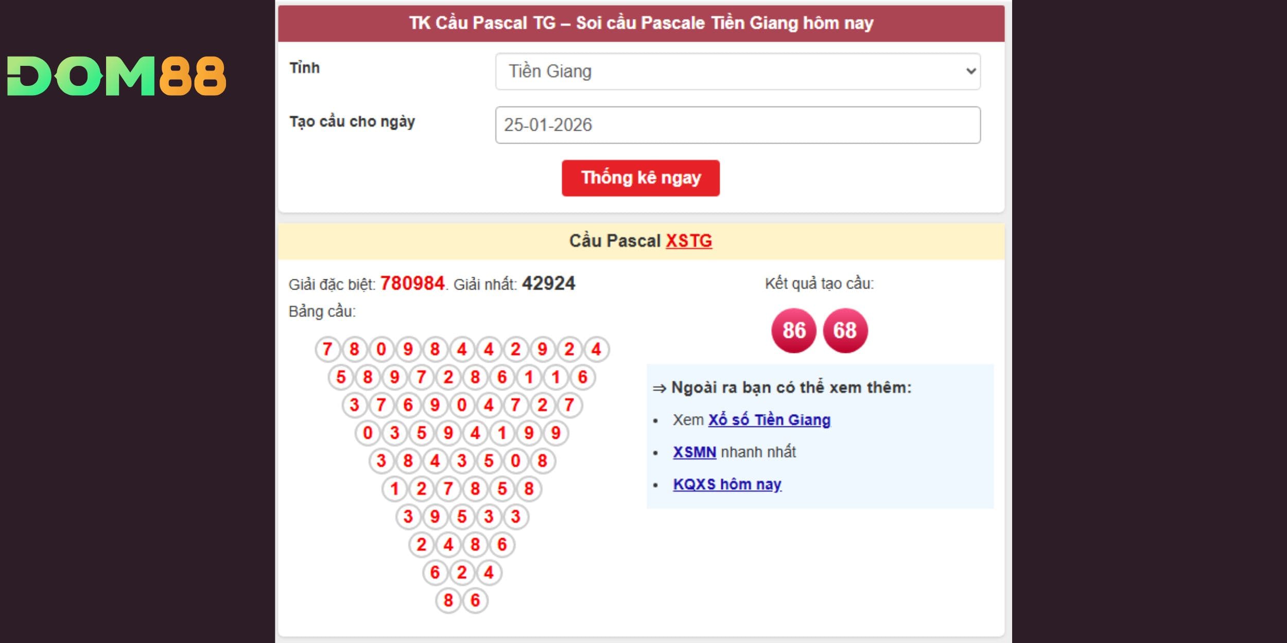 Dự đoán xổ số miền Nam dựa trên cầu Pascal Tiền Giang