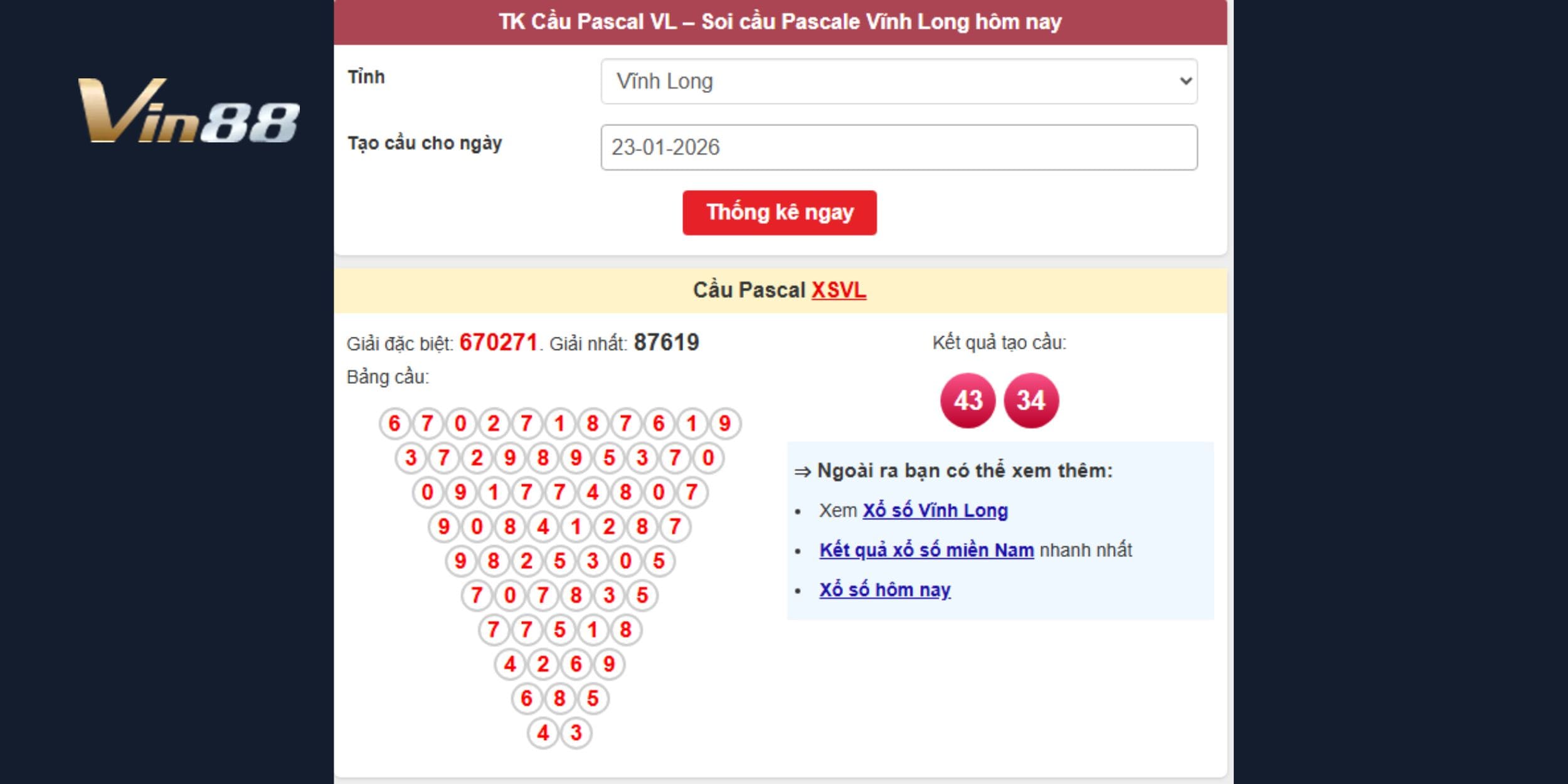 Dự đoán xổ số miền Nam dựa trên cầu Pascal Vĩnh Long
