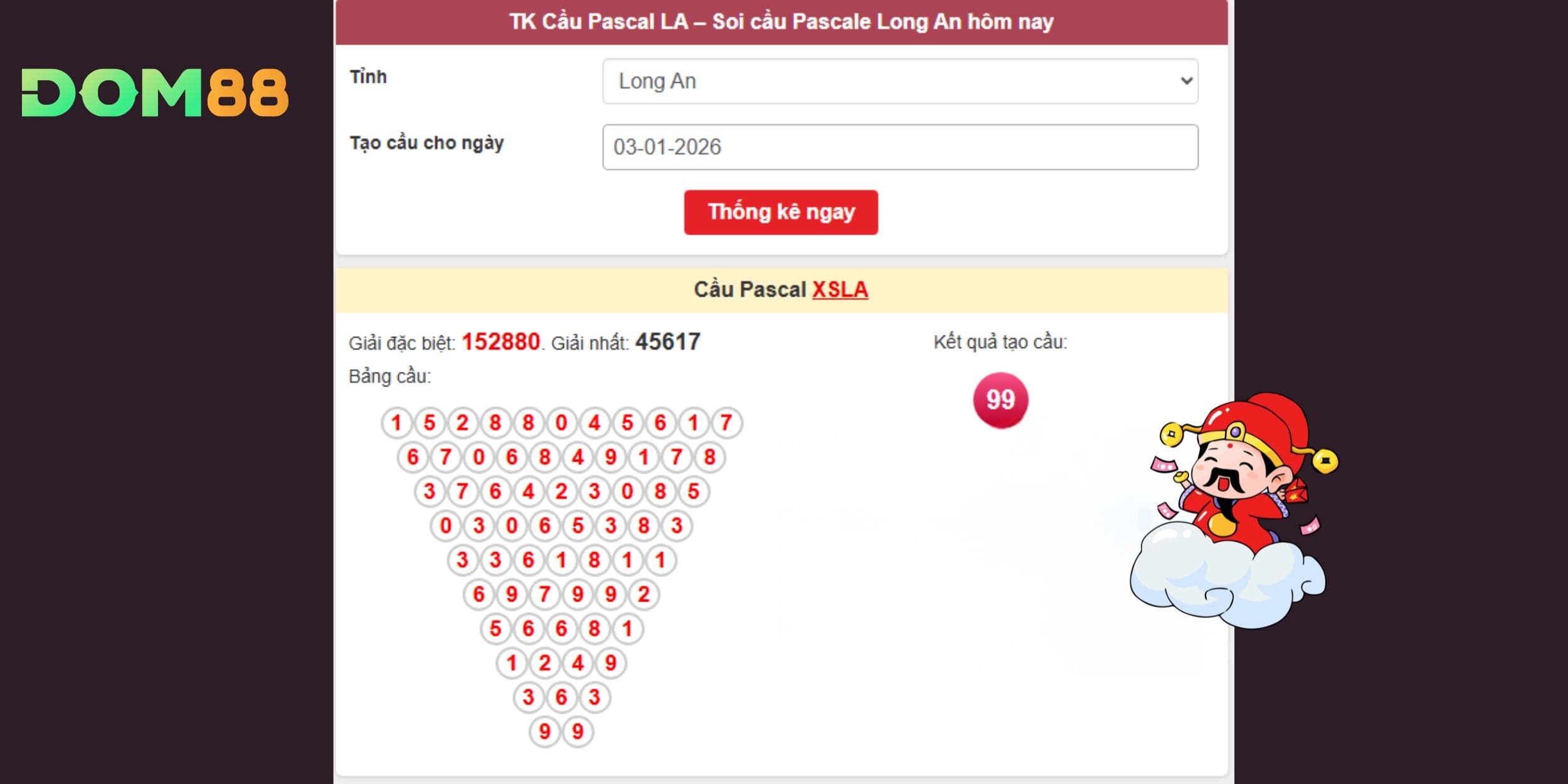 Dự đoán xổ số miền Nam qua cầu Pascal đài Long An