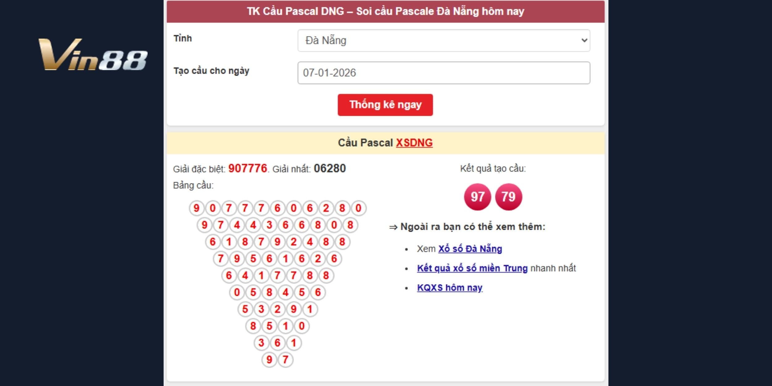 Dự đoán xổ số miền Trung dựa trên cầu Pascal đài Đà Nẵng