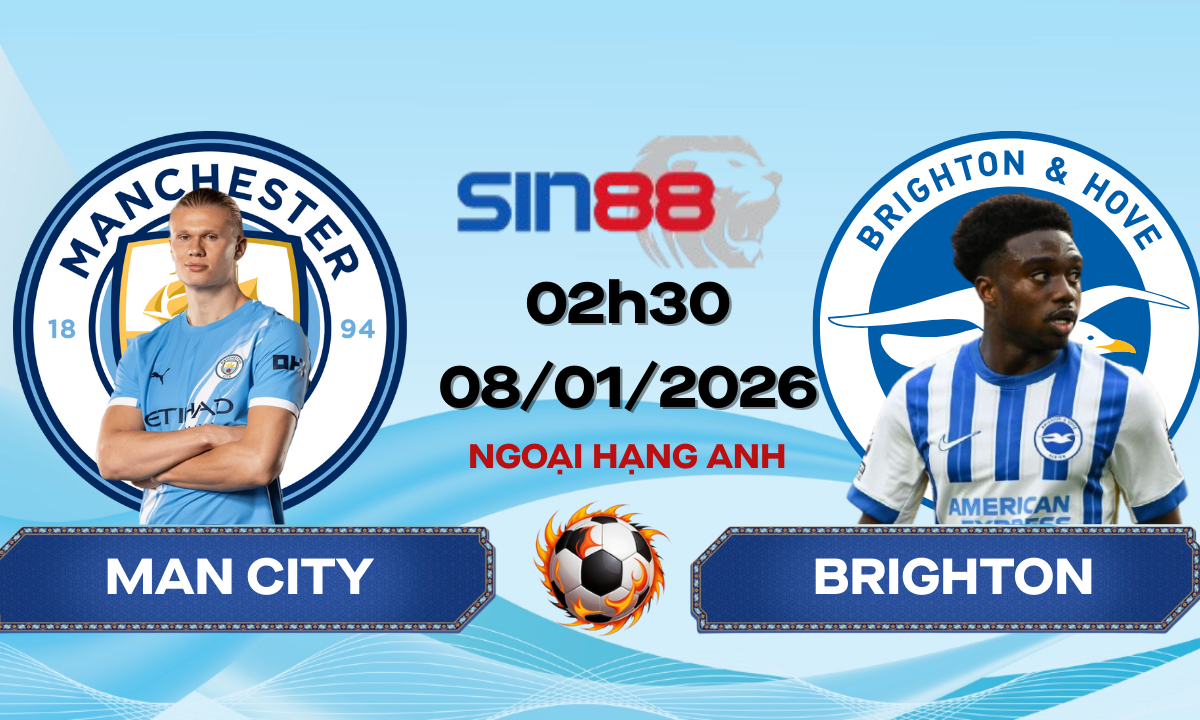Soi kèo bóng đá Manchester City - Brighton 02h30 ngày 08/01/2026 - Ngoại hạng Anh