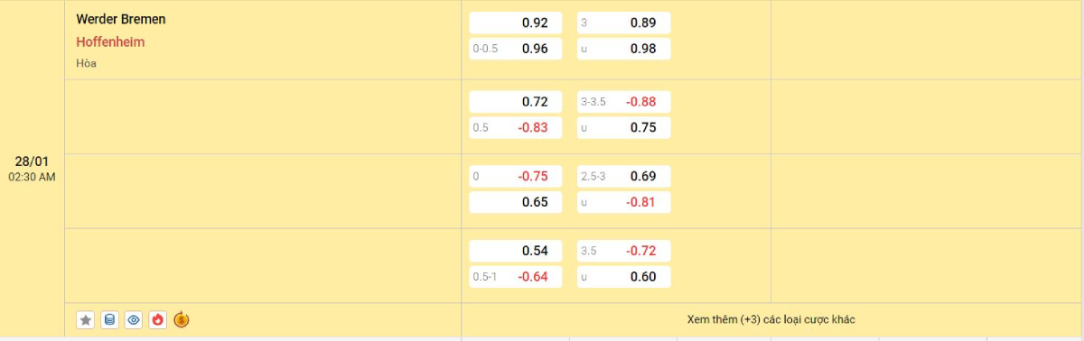 Soi kèo bóng đá Bremen vs Hoffenheim