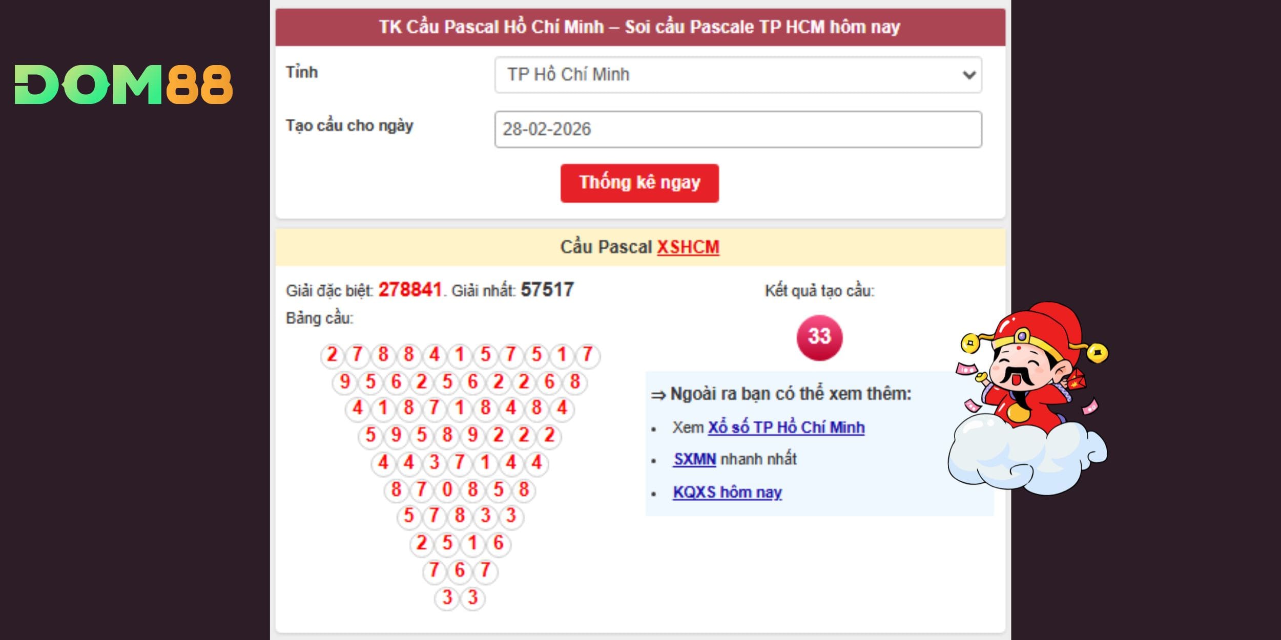 Dự đoán xổ số miền Nam đài TPHCM theo cầu Pascal