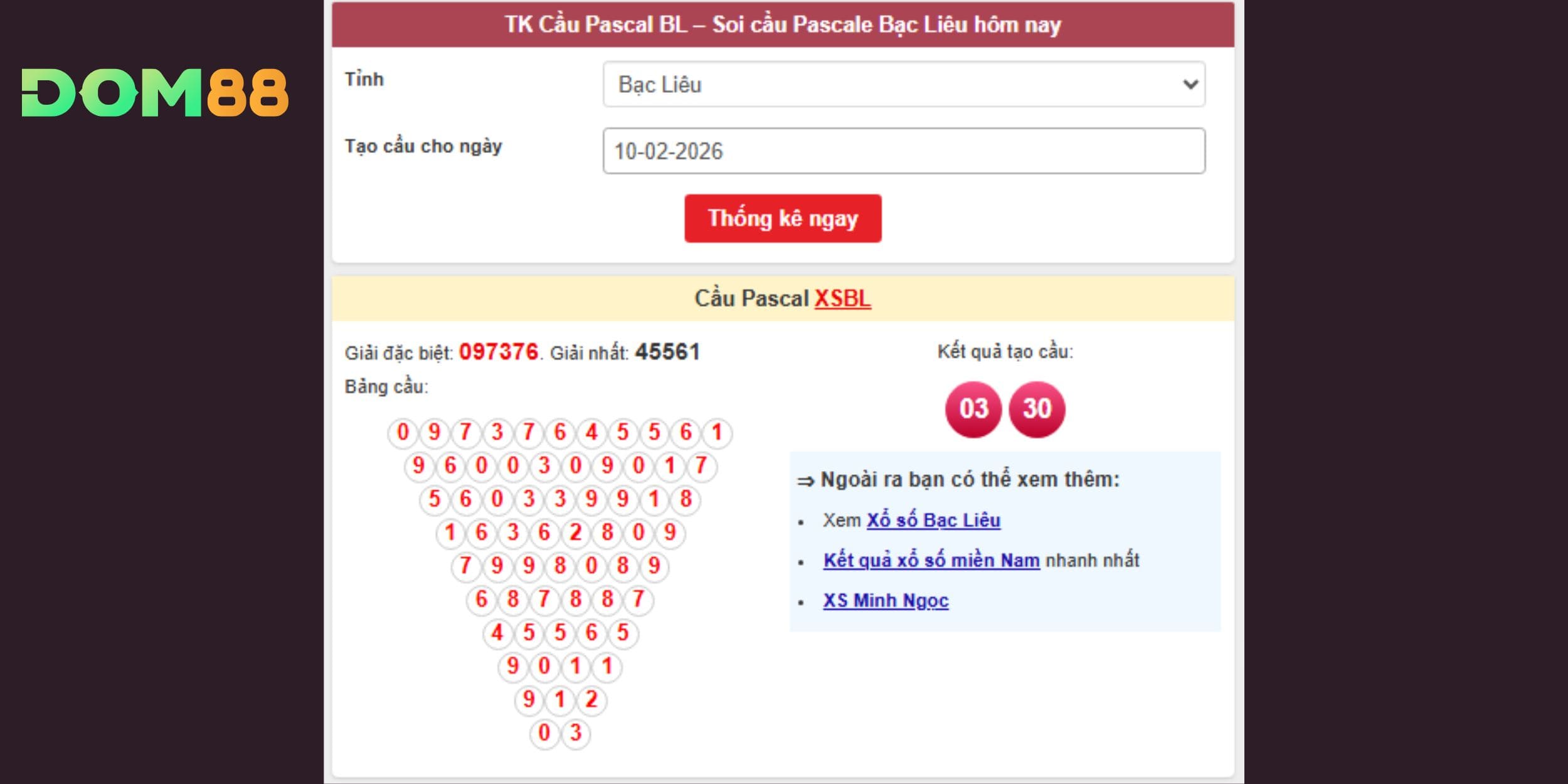 Dự đoán xổ số miền Nam ngày 10-02-2026 chuẩn dữ liệu DOM88