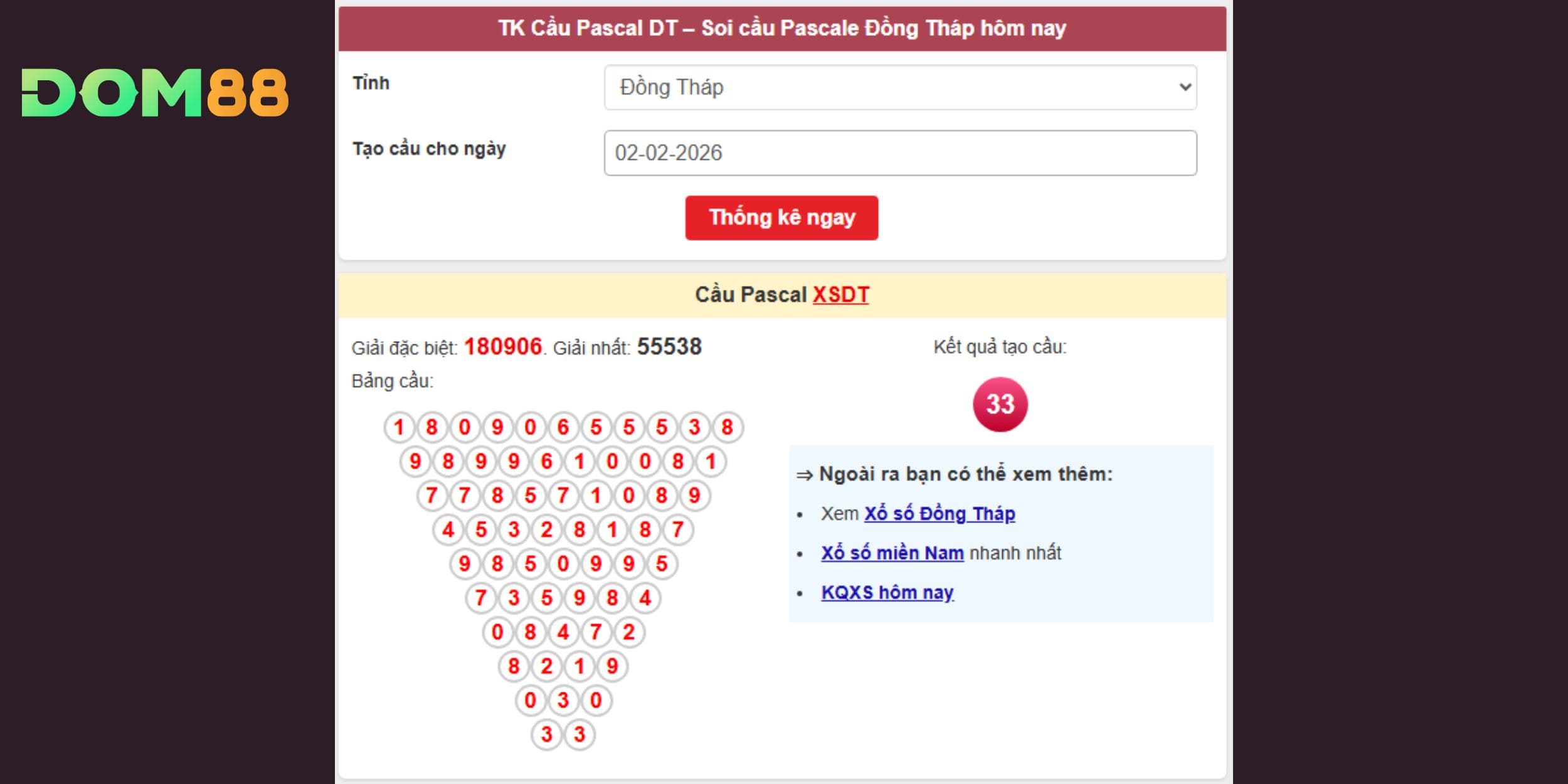 Dự đoán xổ số miền Nam theo cầu Pascal đài Đồng Tháp