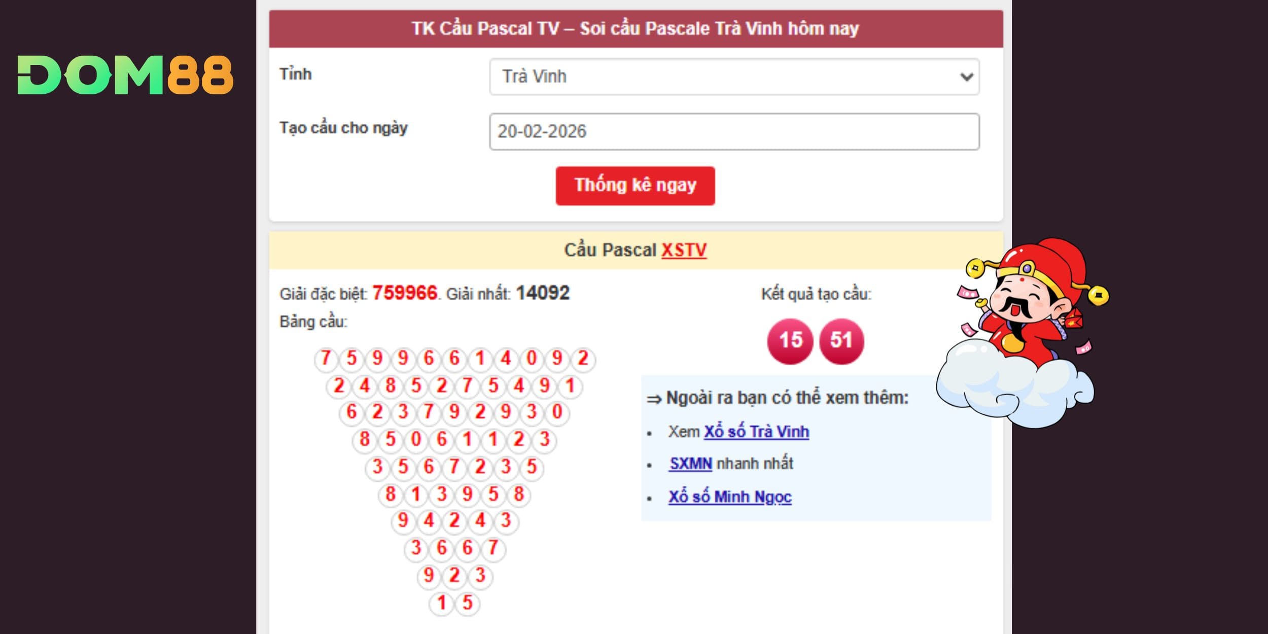 Dự đoán xổ số miền Nam theo cầu Trà Vinh ngày 20-02-2026 