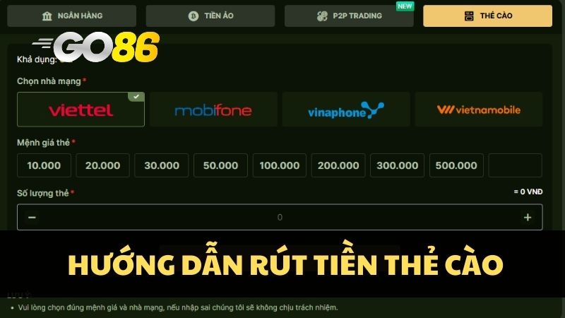Rút vốn qua thẻ cào thuận tiện cho mọi đối tượng người chơi