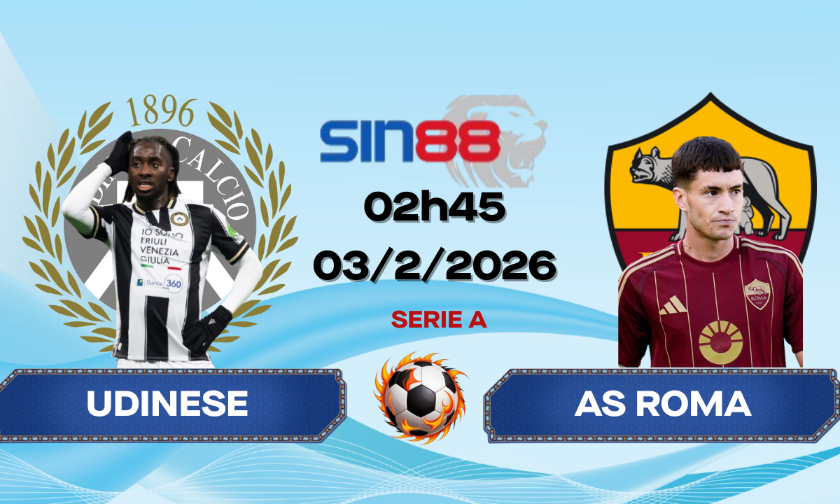 Soi kèo bóng đá Udinese - AS Roma 02h45 ngày 03/02/2026 - Serie A