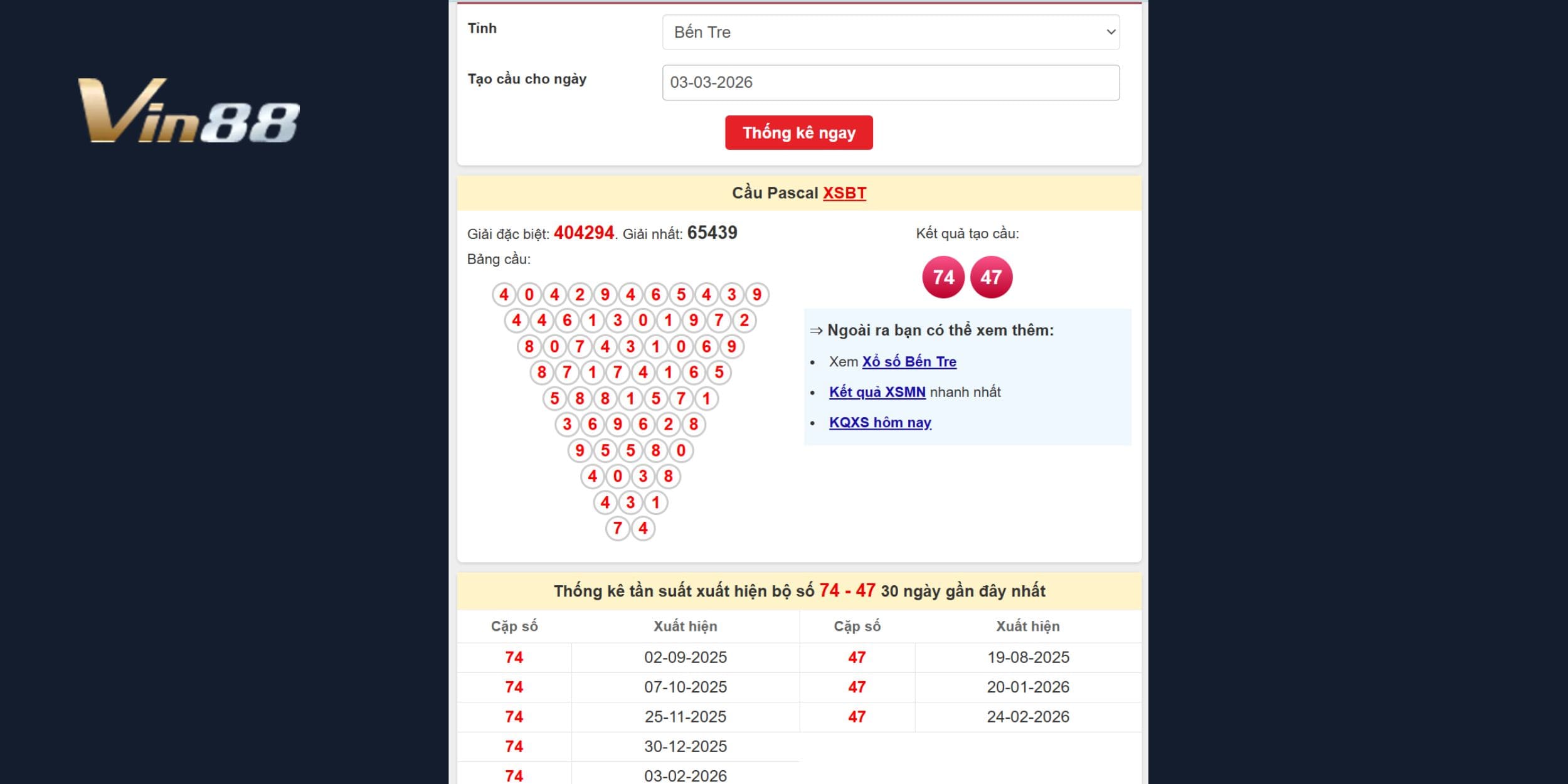 Cầu Pascal đài Bến Tre gợi ý các bộ số đẹp cho ngày 03/03/2026