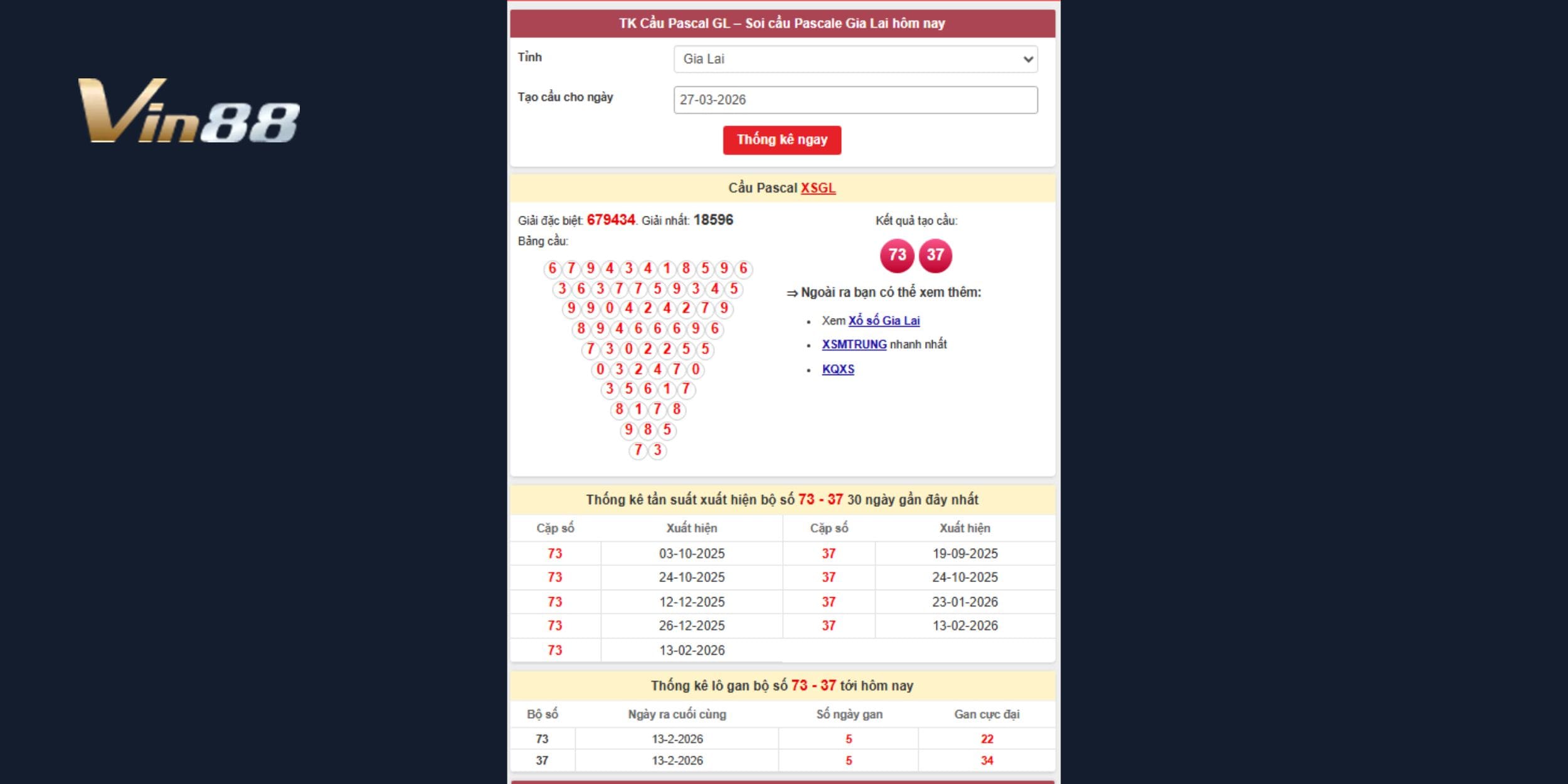 Cặp số 73 - 37 duy trì chu kỳ xuất hiện đều trong thời gian gần