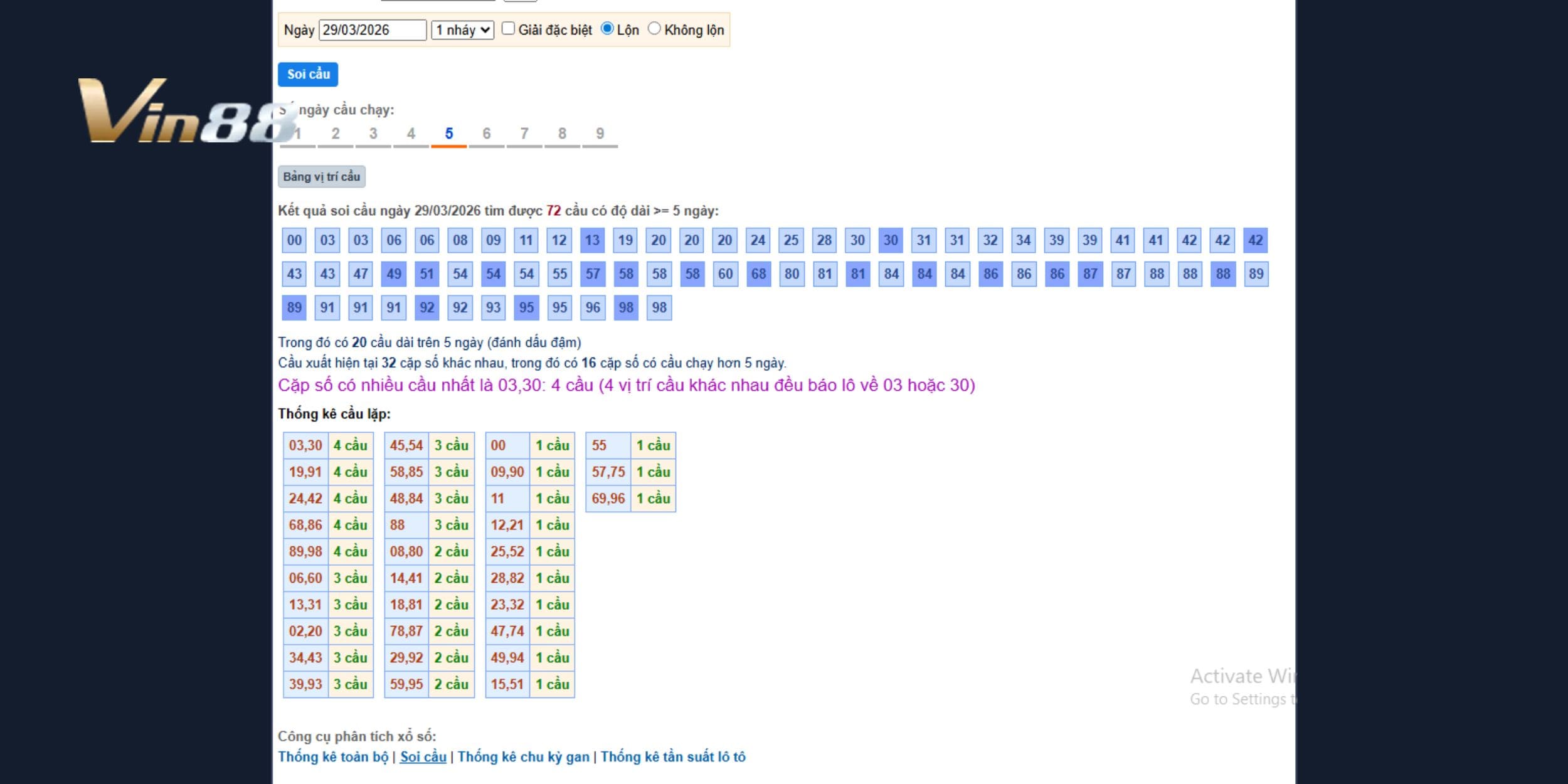Dự đoán xổ số miền Bắc từ dữ liệu cầu chạy ổn định nhiều ngày