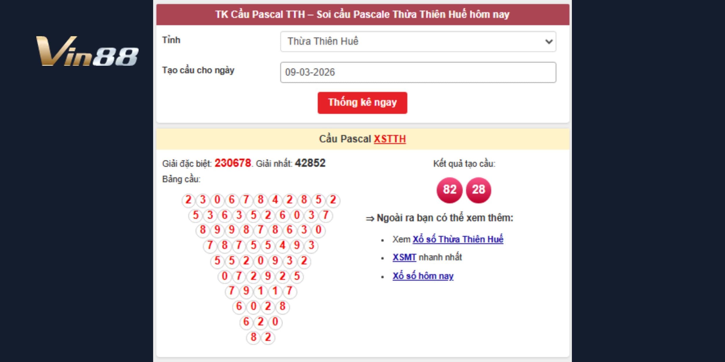 Dự đoán xổ số miền Trung qua bảng soi cầu Pascal đài Thừa Thiên Huế