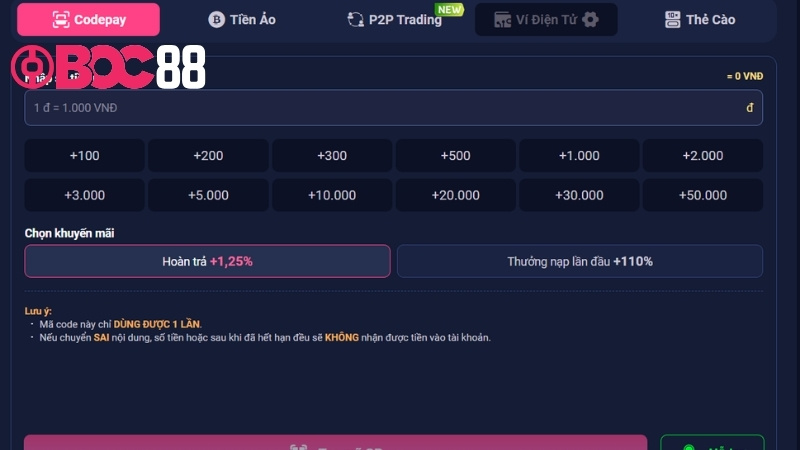 Hướng dẫn nạp tiền Codepay được thành viên tin dùng nhất