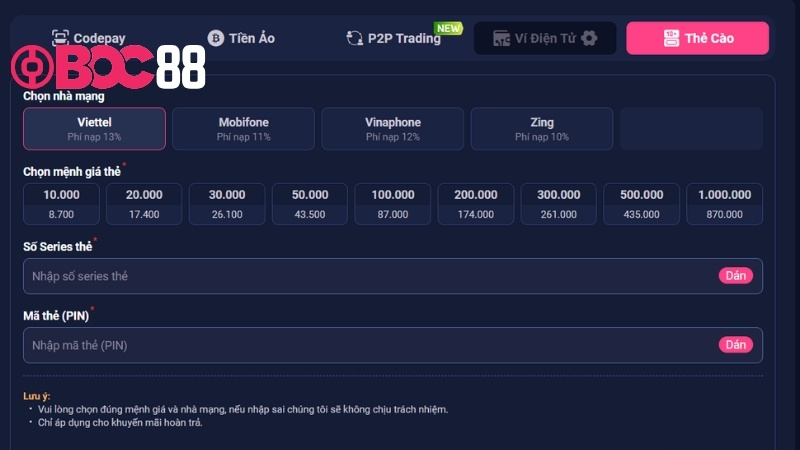 Thẻ cào chịu phí cao nhưng an toàn 100%