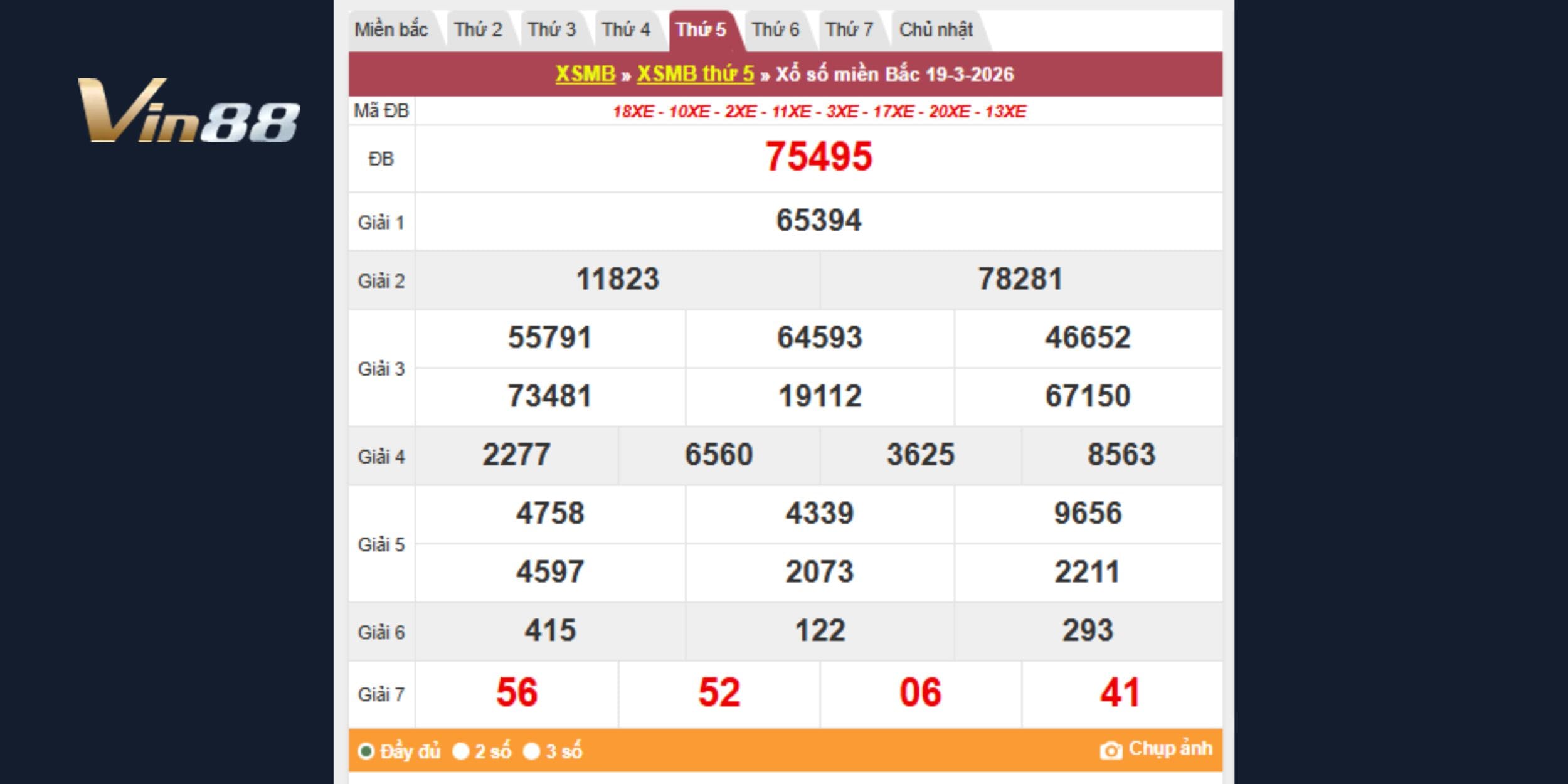 Kết quả xổ số miền Bắc chính thức vào ngày 19-03-2026