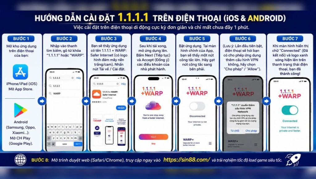 Hướng dẫn cách tải và cài đặt ứng dụng 1.1.1.1 WARP trên điện thoại