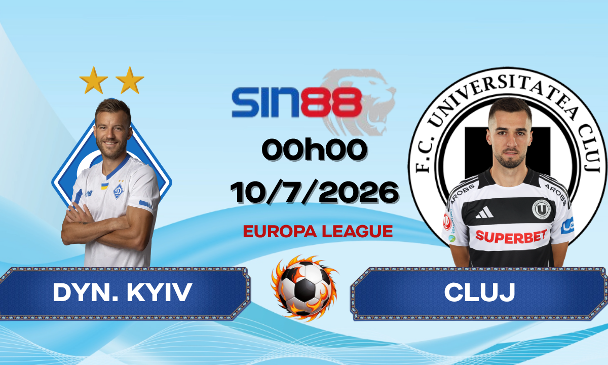 Soi kèo bóng đá Dyn. Kyiv - Cluj 00h00 ngày 10/07/2026 - Europa League
