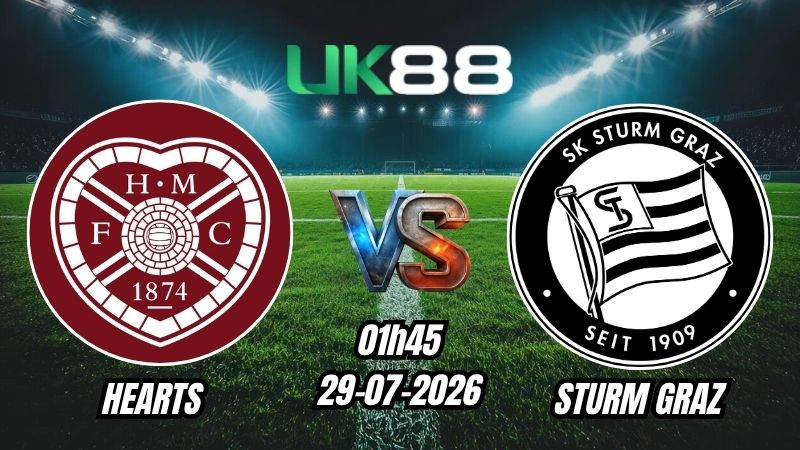 Soi kèo Hearts vs Sturm Graz | 01h45 - 29/07/2026 - Play-off Champions League