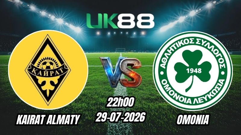 Soi kèo Kairat Almaty vs Omonia | 22h00 - 29/07/2026 - Play-off Champions League