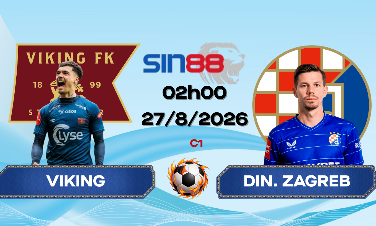 Soi kèo bóng đá Viking - Din. Zagreb 02h00 ngày 27/08/2026 - Champions League
