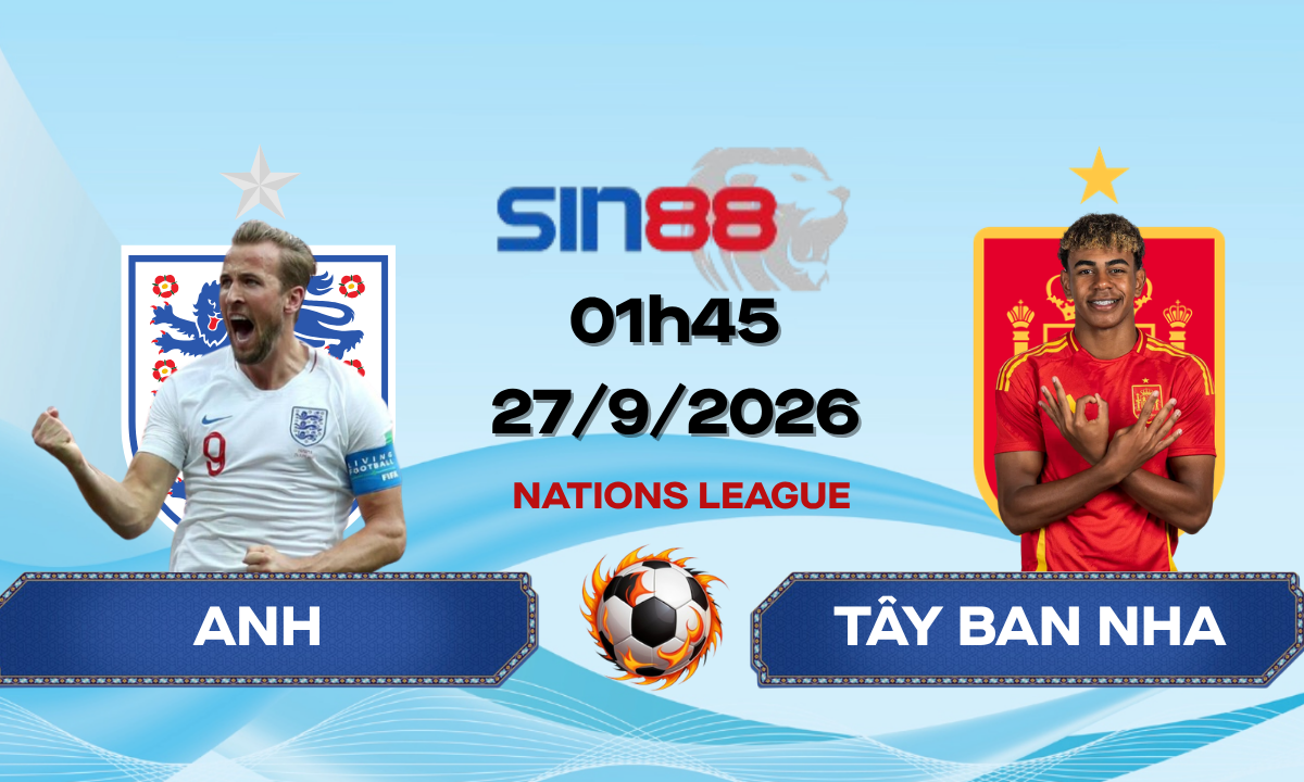 Soi kèo bóng đá Anh – Tây Ban Nha 01h45 ngày 27/09/2026 – Nations League