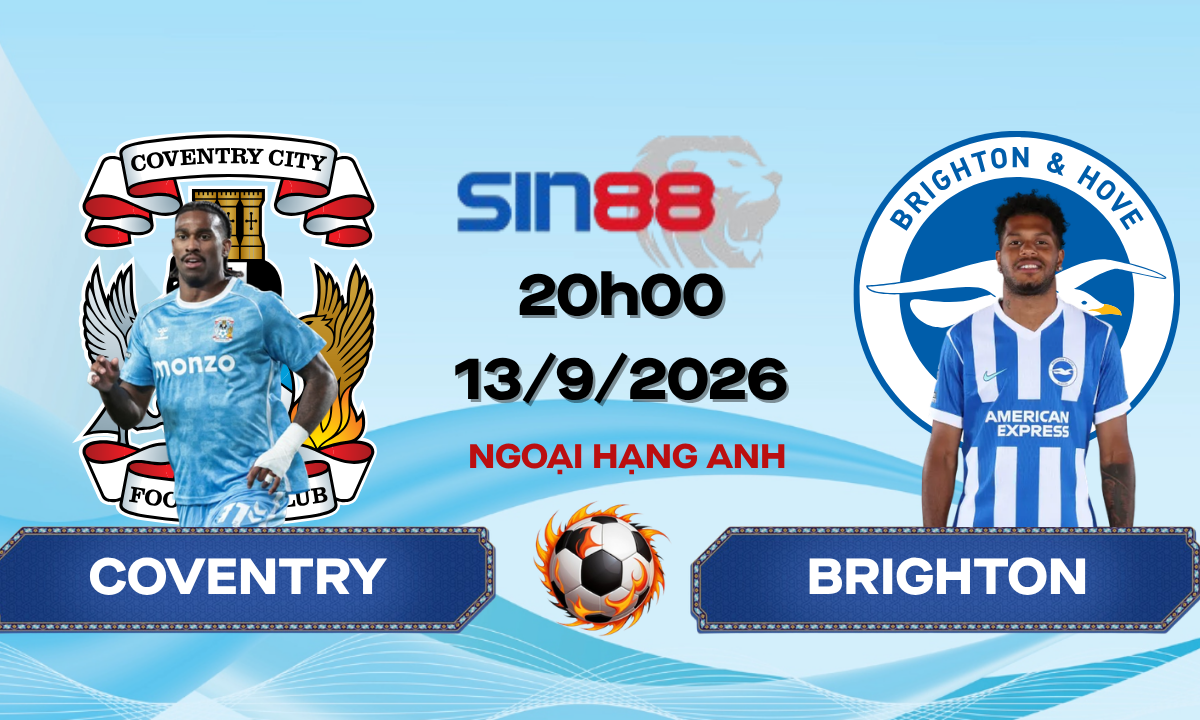Soi kèo bóng đá Coventry - Brighton 20h00 ngày 13/09/2026 - Ngoại hạng Anh